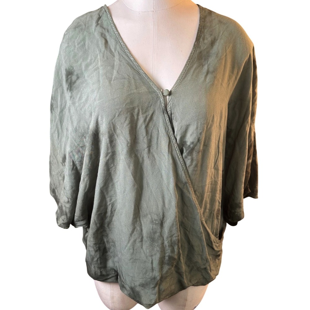 DEMOCRACY Olive Green Rayon Wrap Style Dolman Sleeve Top‎ Women's Size M